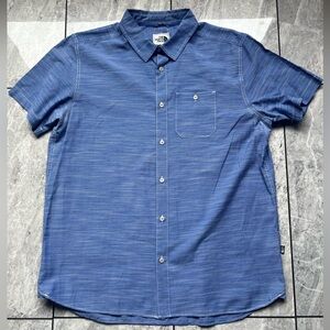 The North Face Men Blue 100%Cotton Chambray ShortSleeve ButtonUp Shirt Pocket XL
